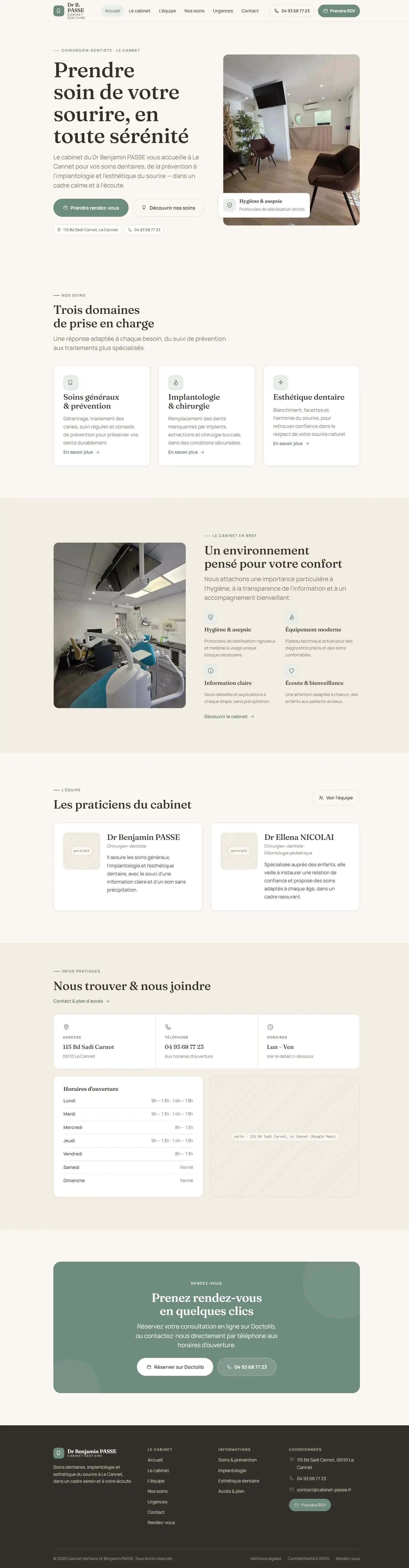 Cabinet dentaire Dr B. PASSE, page d'accueil sur ordinateur