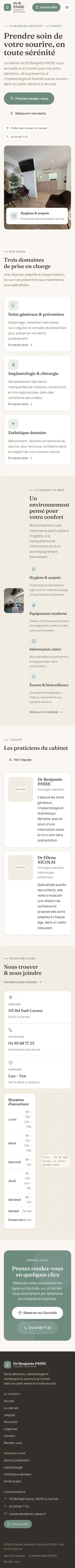 Cabinet dentaire Dr B. PASSE, page d'accueil sur téléphone